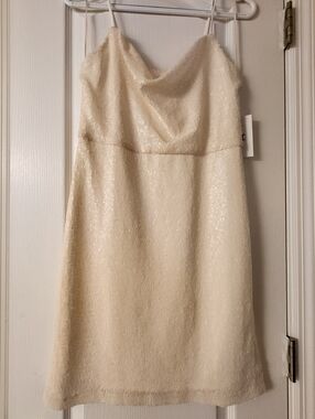 Halston Ivory White Sequin Cowl Neck Prom /Graduation Dress